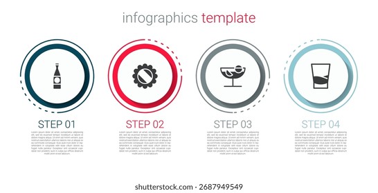 Set Beer bottle, Bottle cap, Cocktail and Glass of vodka. Business infographic template. Vector