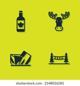 Set Bierflasche, Capilano Hängebrücke, Royal Ontario Museum und Elchkopf mit Hornsymbol. Vektorgrafik