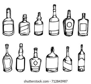 set of beer bottle doodle illustration Hand drawn Sketch line vector