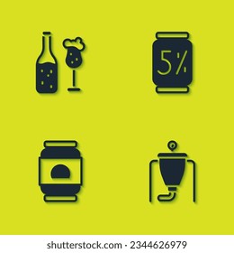 Set Beer bottle and glass, brewing process, can and  icon. Vector