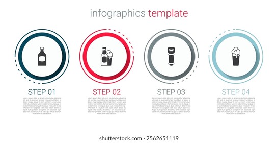 Set Beer bottle, and glass, Bottle opener and Glass of beer. Business infographic template. Vector