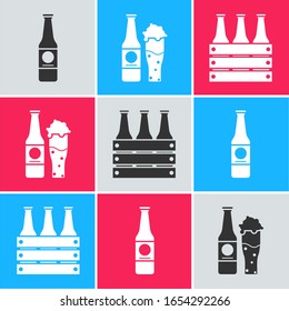 Set Beer bottle, Beer bottle and glass and Pack of beer bottles icon. Vector