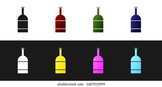 Set Beer bottle icon isolated on black and white background.  Vector Illustration