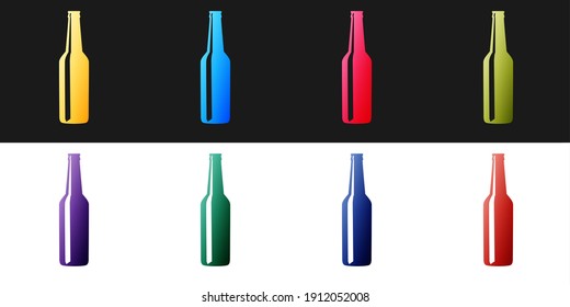 Set Beer bottle icon isolated on black and white background. Vector.