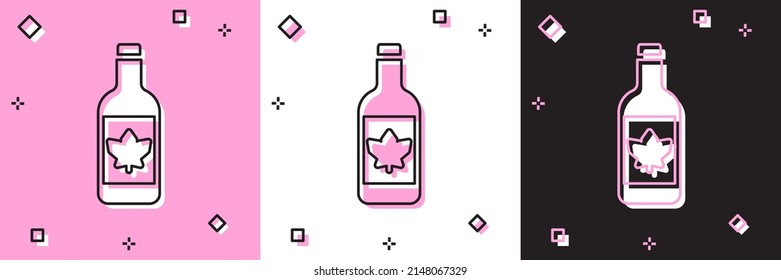 Set Beer bottle icon isolated on pink and white, black background. Vector