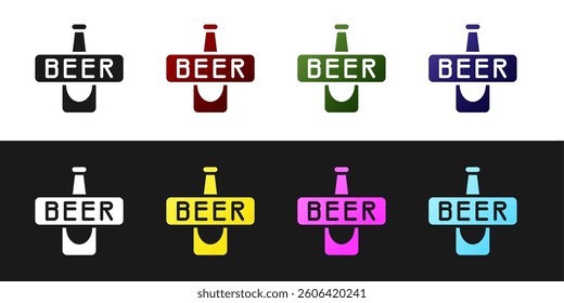 Set Beer bottle icon isolated on black and white background.  Vector