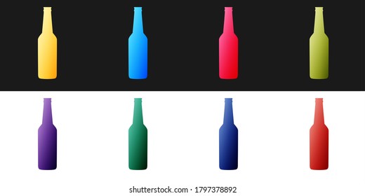 Set of Beer bottle icons isolated on black and white backgrounds. Vector.