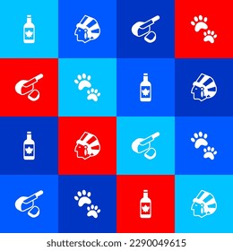Ponga botella de cerveza, indígena americano nativo, tocino de pergamino e icono de la huella de pata. Vector
