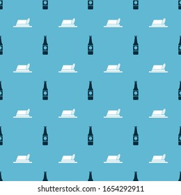 Set Beer bottle and Oktoberfest hat on seamless pattern. Vector