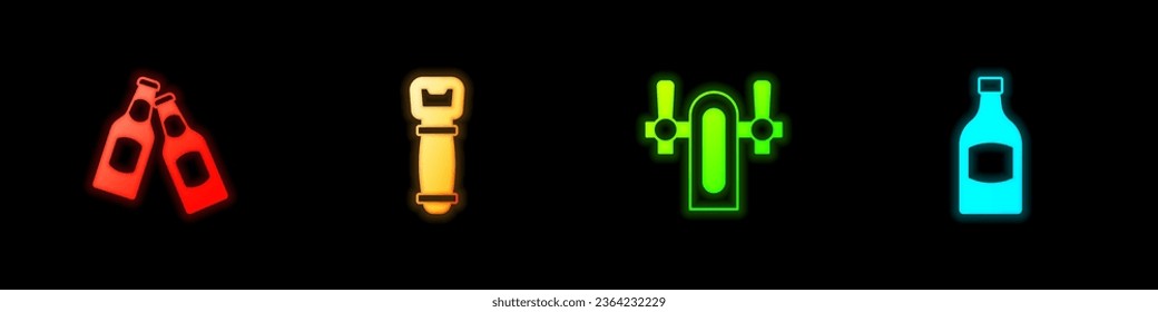 Set Beer bottle, Bottle opener, tap and  icon. Vector