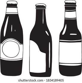Set de botellas de cerveza. Gráficos. Doodle. Dibujo de mano