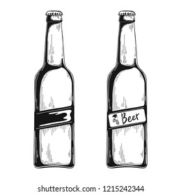 Set of beer bottles. Vector illustration. Sketch