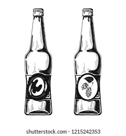 Set of beer bottles. Vector illustration. Sketch