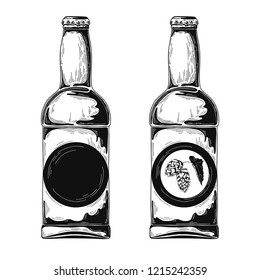 Set of beer bottles. Vector illustration. Sketch