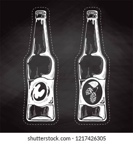 Set of beer bottles. Vector illustration. Sketch