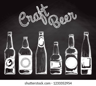 Set of beer bottles. Vector illustration. Sketch