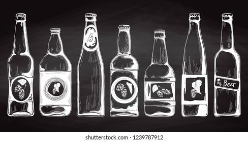 Set of beer bottles. Vector illustration. Sketch