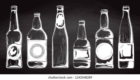 Set of beer bottles. Vector illustration. Sketch