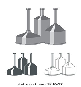 Set with beer brewery elements, icons, logos, design elements. Brewing process, production beer, brewery factory production elements, traditional beer crafting. Vector