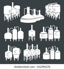 Set with beer brewery elements, icons, logos, design elements. Brewing process, production beer, beer production elements, traditional beer crafting. Vector