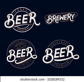 Set of Beer and Brewery hand written lettering logos, labels, badges for beer house, brewing company, pub, bar. Vintage retro typography. Vector illustration.