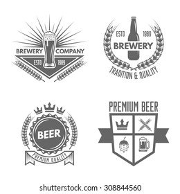 Set of beer and brewery isolated vector monochrome labels, badges and emblems on white background