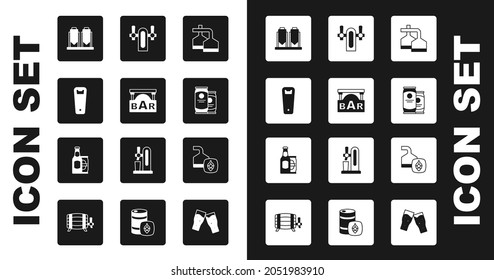 Set Beer brewing process, Street signboard with Bar, Bottle opener, can, tap,  and bottle and beer icon. Vector
