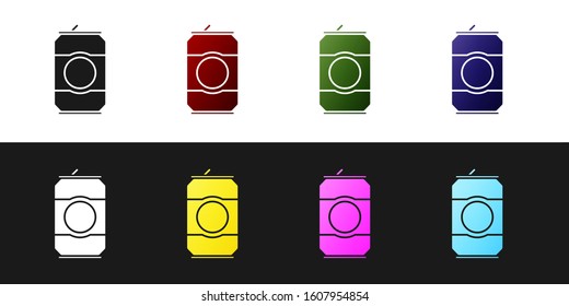 Set Beer can icon isolated on black and white background.  Vector Illustration