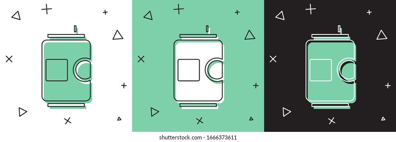 Set Beer can icon isolated on white and green, black background.  Vector Illustration