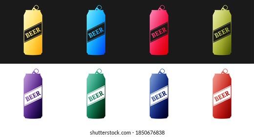 Set Beer can icon isolated on black and white background. Vector.