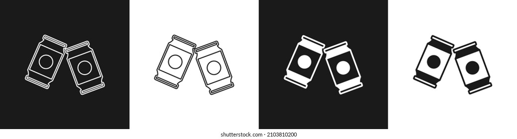 Set Beer can icon isolated on black and white background.  Vector