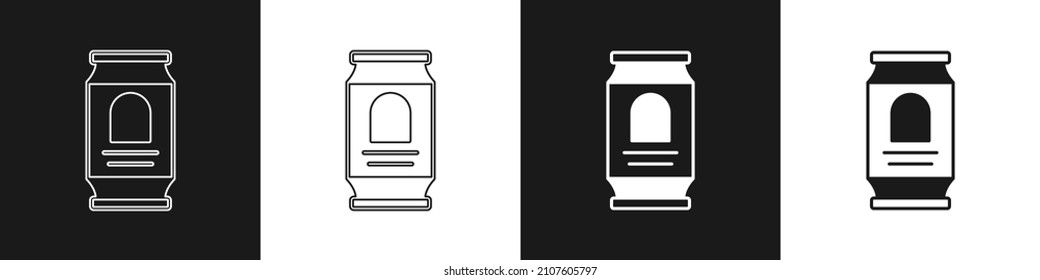 Set Beer can icon isolated on black and white background.  Vector