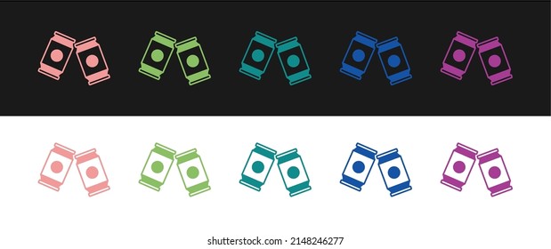 Set Beer can icon isolated on black and white background.  Vector