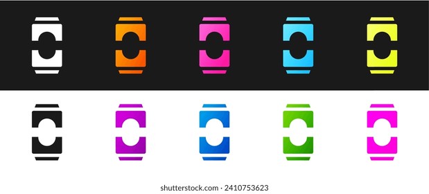 Set Beer can icon isolated on black and white background.  Vector Illustration