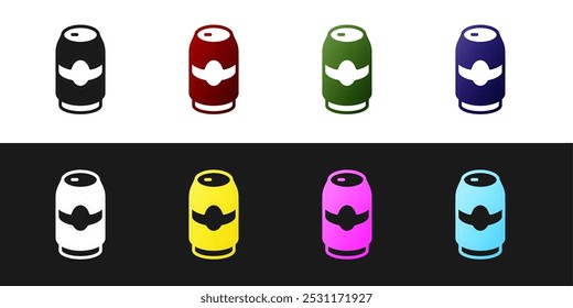 Set Beer can icon isolated on black and white background.  Vector