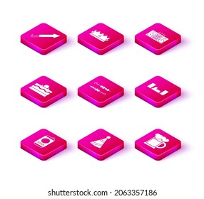 Set Bier Dose, Party-Hut, Kuchen, Grillshish Shish Kebab, Holz Biermuck, Home Stereo mit zwei Lautsprechern, und Kronsymbol. Vektorgrafik