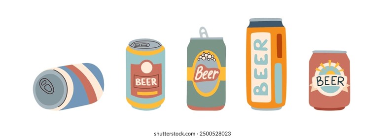 Set of beer cans isolated on white background. Oktoberfest concept. Drinks concept. Holiday concept.