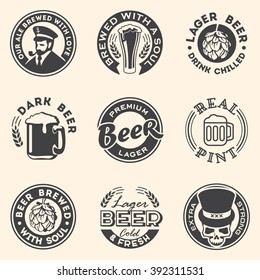 Set of beer concepts with fonts, mugs, cups and design elements.
