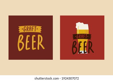 A set of beer cover posters. Illustration for the bar menu in a pub. Oktoberfest picture with letters and alcoholic beverages. Vector illustration
