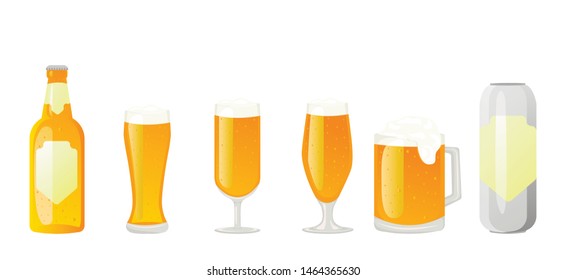 Set of beer. Different shapes and sizes. Vector Illustrator eps 10.