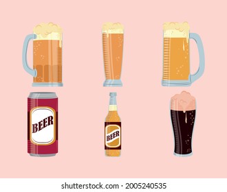 set of beer drinks alcohol cartoon