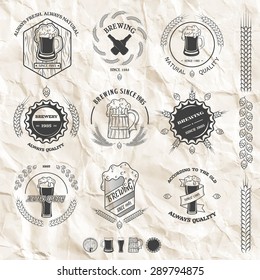 Set beer emblems, labels, badges in vintage style and design elements.