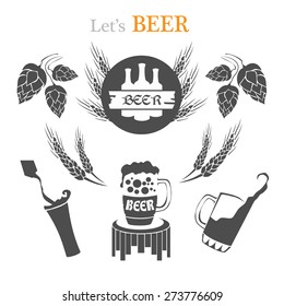Set of beer emblems, symbols, logo, badges, signs, icons and design elements.