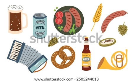 Set of beer festival elements isolated on white background. Oktoberfest concept. Beer festival concept.