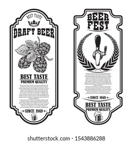 Set of beer flyers with hop illustrations. Design element for poster, banner, sign, emblem. Vector illustration