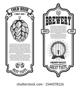 Set of beer flyers with hop illustrations. Design element for poster, banner, sign, emblem. Vector illustration