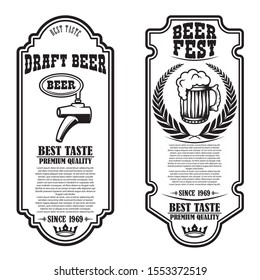 Set of beer flyers with beer mug illustrations. Design element for poster, banner, sign, emblem. Vector illustration