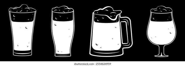 Set of Beer glass, mug icon collection. Beer glasses. Vector Illustration.