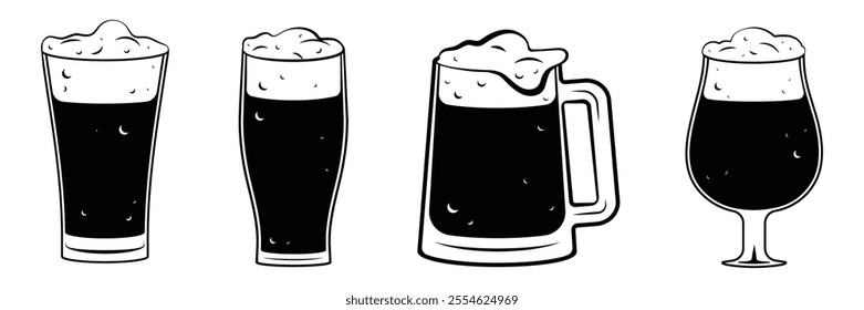 Set of Beer glass, mug icon collection. Beer glasses. Vector Illustration.