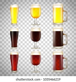 Set of beer in a glass and a mug. Isolated on a transparent background.